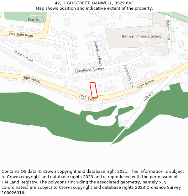 42, HIGH STREET, BANWELL, BS29 6AF: Location map and indicative extent of plot