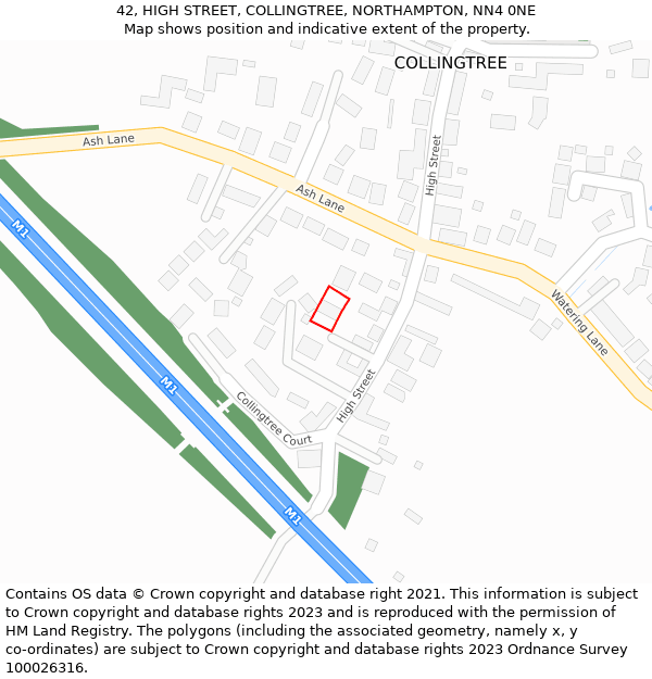 42, HIGH STREET, COLLINGTREE, NORTHAMPTON, NN4 0NE: Location map and indicative extent of plot