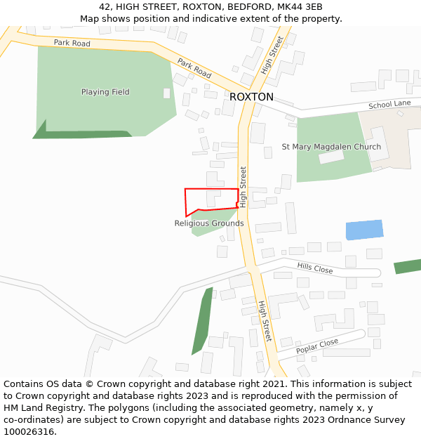 42, HIGH STREET, ROXTON, BEDFORD, MK44 3EB: Location map and indicative extent of plot