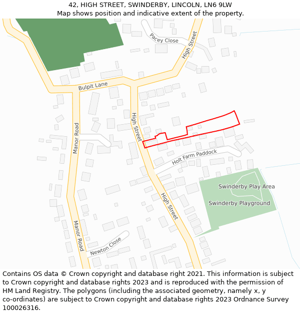 42, HIGH STREET, SWINDERBY, LINCOLN, LN6 9LW: Location map and indicative extent of plot