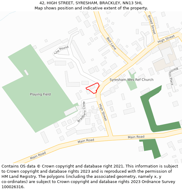 42, HIGH STREET, SYRESHAM, BRACKLEY, NN13 5HL: Location map and indicative extent of plot