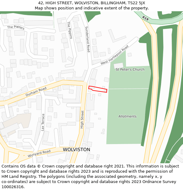 42, HIGH STREET, WOLVISTON, BILLINGHAM, TS22 5JX: Location map and indicative extent of plot