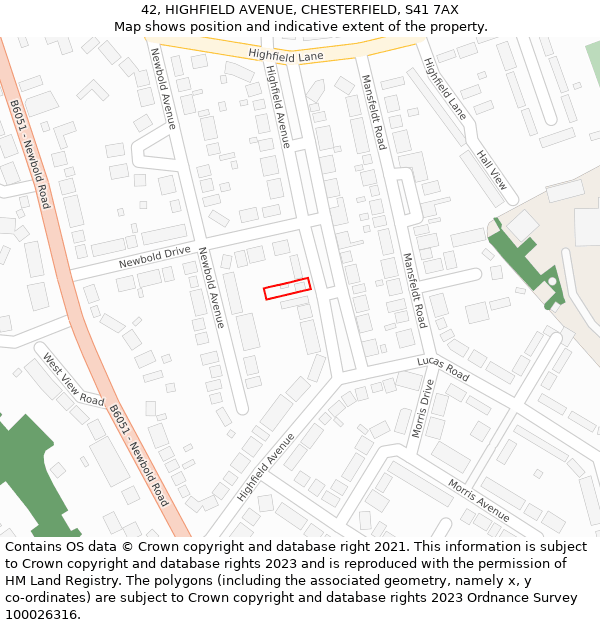 42, HIGHFIELD AVENUE, CHESTERFIELD, S41 7AX: Location map and indicative extent of plot