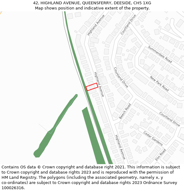 42, HIGHLAND AVENUE, QUEENSFERRY, DEESIDE, CH5 1XG: Location map and indicative extent of plot