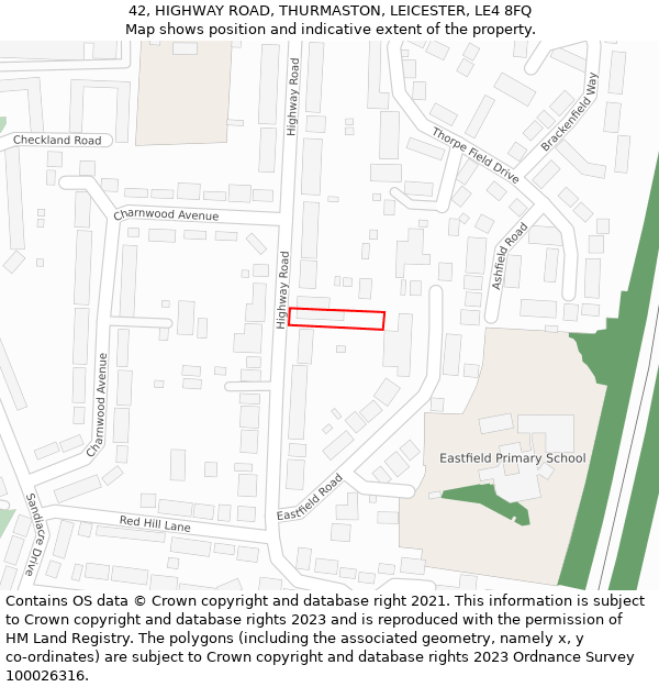 42, HIGHWAY ROAD, THURMASTON, LEICESTER, LE4 8FQ: Location map and indicative extent of plot