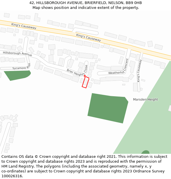 42, HILLSBOROUGH AVENUE, BRIERFIELD, NELSON, BB9 0HB: Location map and indicative extent of plot
