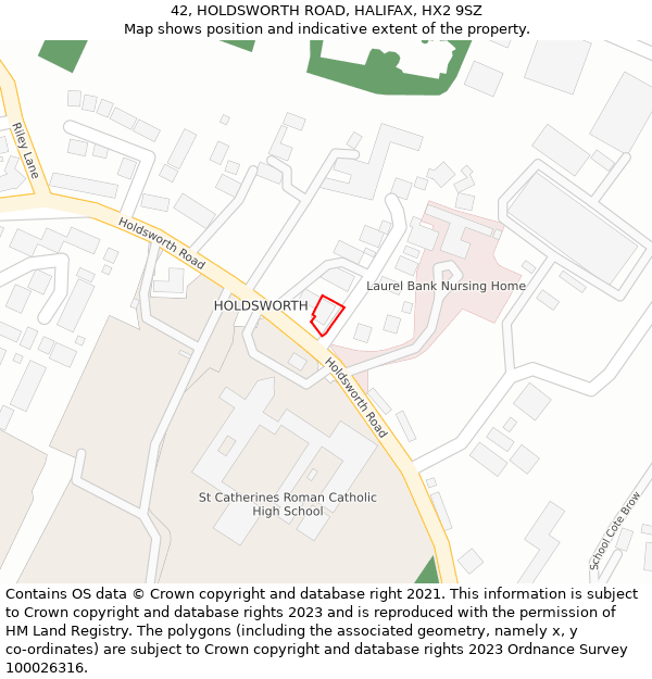42, HOLDSWORTH ROAD, HALIFAX, HX2 9SZ: Location map and indicative extent of plot