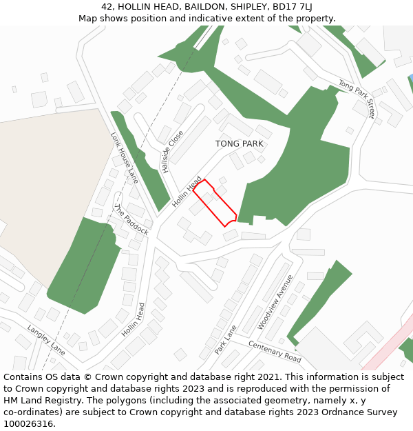 42, HOLLIN HEAD, BAILDON, SHIPLEY, BD17 7LJ: Location map and indicative extent of plot