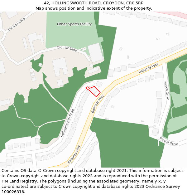 42, HOLLINGSWORTH ROAD, CROYDON, CR0 5RP: Location map and indicative extent of plot