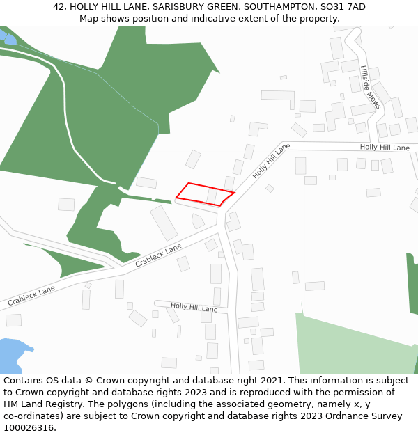 42, HOLLY HILL LANE, SARISBURY GREEN, SOUTHAMPTON, SO31 7AD: Location map and indicative extent of plot