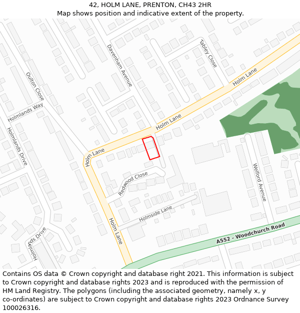 42, HOLM LANE, PRENTON, CH43 2HR: Location map and indicative extent of plot
