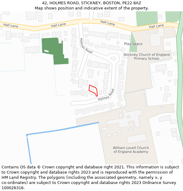 42, HOLMES ROAD, STICKNEY, BOSTON, PE22 8AZ: Location map and indicative extent of plot