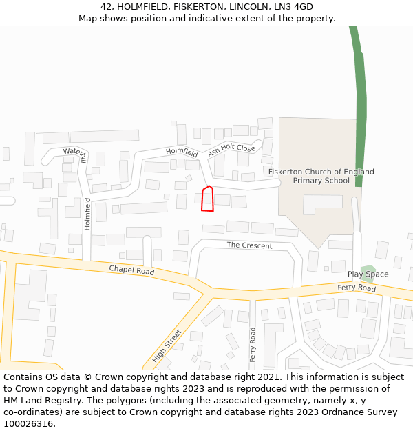 42, HOLMFIELD, FISKERTON, LINCOLN, LN3 4GD: Location map and indicative extent of plot