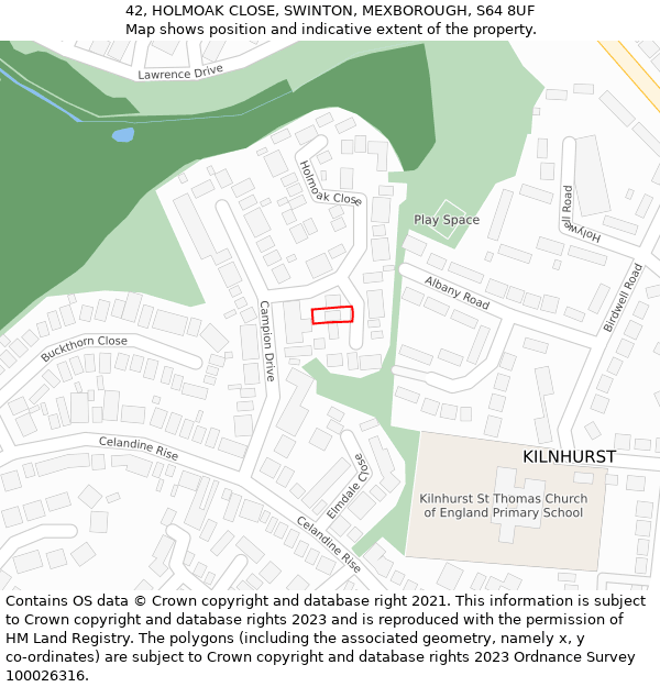 42, HOLMOAK CLOSE, SWINTON, MEXBOROUGH, S64 8UF: Location map and indicative extent of plot