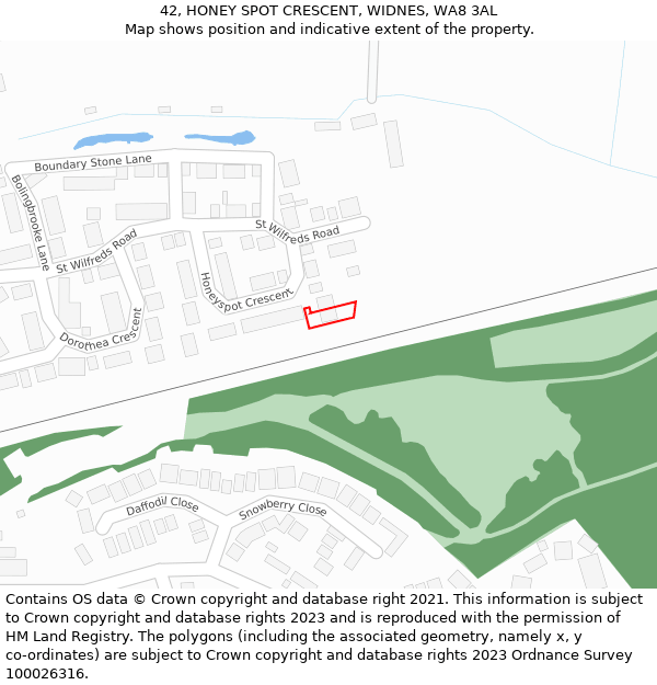 42, HONEY SPOT CRESCENT, WIDNES, WA8 3AL: Location map and indicative extent of plot