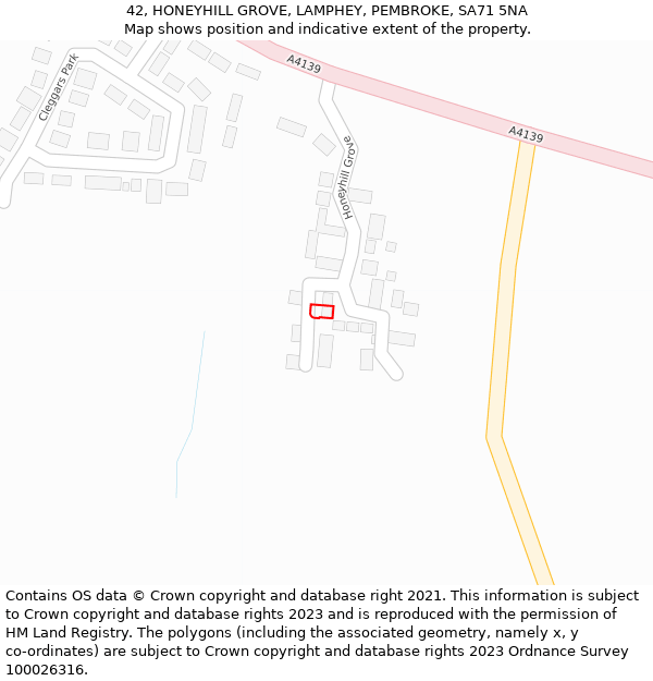 42, HONEYHILL GROVE, LAMPHEY, PEMBROKE, SA71 5NA: Location map and indicative extent of plot