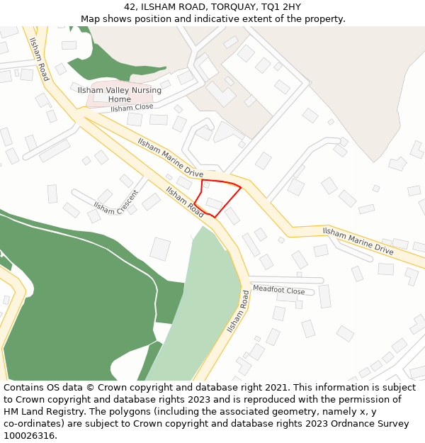 42, ILSHAM ROAD, TORQUAY, TQ1 2HY: Location map and indicative extent of plot