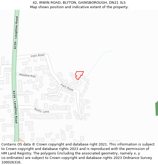 42, IRWIN ROAD, BLYTON, GAINSBOROUGH, DN21 3LS: Location map and indicative extent of plot