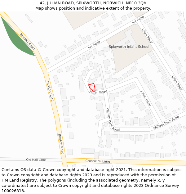 42, JULIAN ROAD, SPIXWORTH, NORWICH, NR10 3QA: Location map and indicative extent of plot