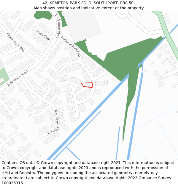 42, KEMPTON PARK FOLD, SOUTHPORT, PR8 5PL: Location map and indicative extent of plot