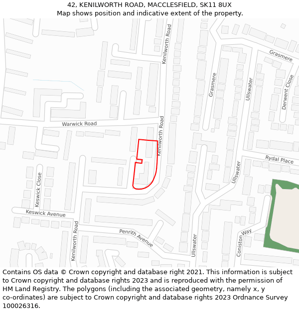 42, KENILWORTH ROAD, MACCLESFIELD, SK11 8UX: Location map and indicative extent of plot