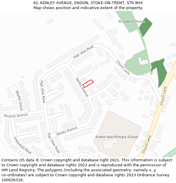 42, KENLEY AVENUE, ENDON, STOKE-ON-TRENT, ST9 9HX: Location map and indicative extent of plot