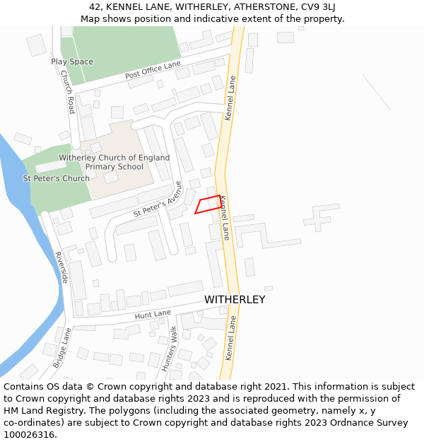 42, KENNEL LANE, WITHERLEY, ATHERSTONE, CV9 3LJ: Location map and indicative extent of plot