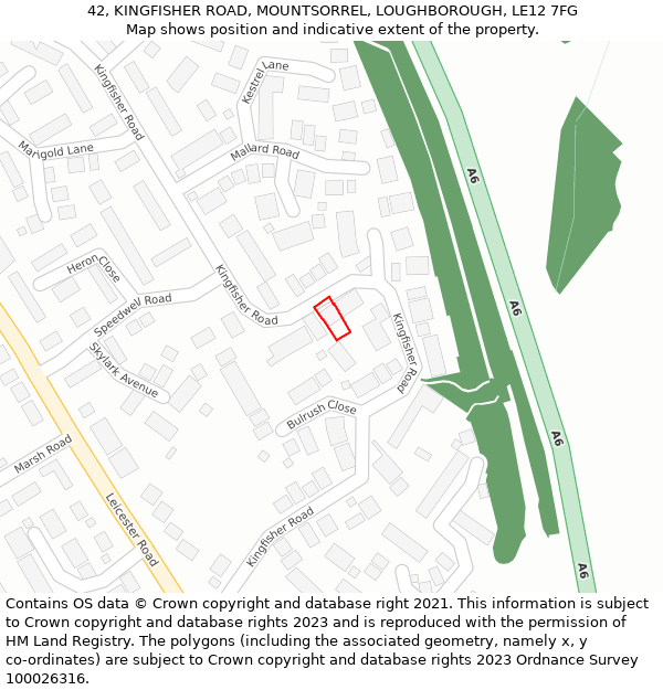 42, KINGFISHER ROAD, MOUNTSORREL, LOUGHBOROUGH, LE12 7FG: Location map and indicative extent of plot