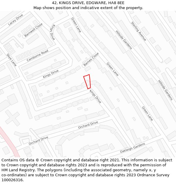 42, KINGS DRIVE, EDGWARE, HA8 8EE: Location map and indicative extent of plot