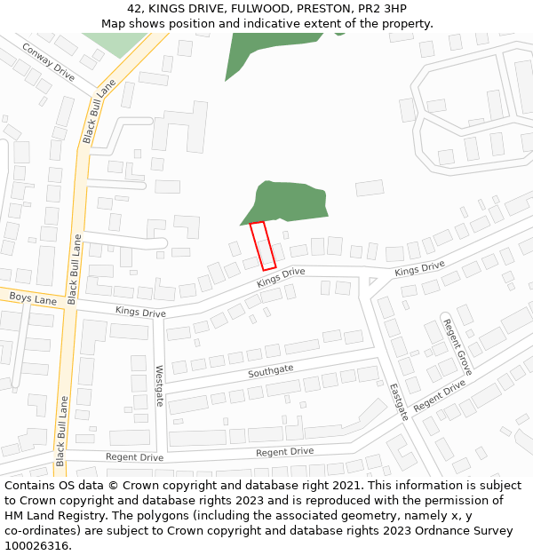 42, KINGS DRIVE, FULWOOD, PRESTON, PR2 3HP: Location map and indicative extent of plot