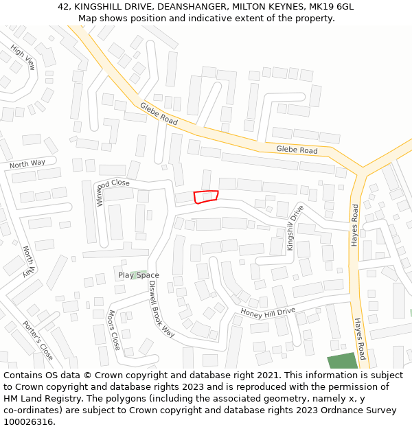 42, KINGSHILL DRIVE, DEANSHANGER, MILTON KEYNES, MK19 6GL: Location map and indicative extent of plot