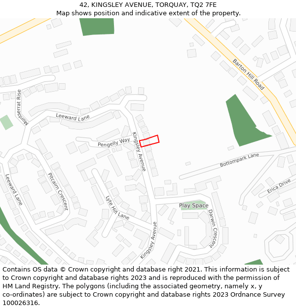 42, KINGSLEY AVENUE, TORQUAY, TQ2 7FE: Location map and indicative extent of plot