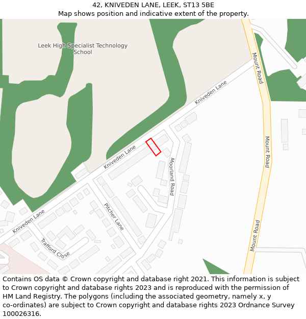 42, KNIVEDEN LANE, LEEK, ST13 5BE: Location map and indicative extent of plot