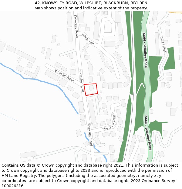 42, KNOWSLEY ROAD, WILPSHIRE, BLACKBURN, BB1 9PN: Location map and indicative extent of plot