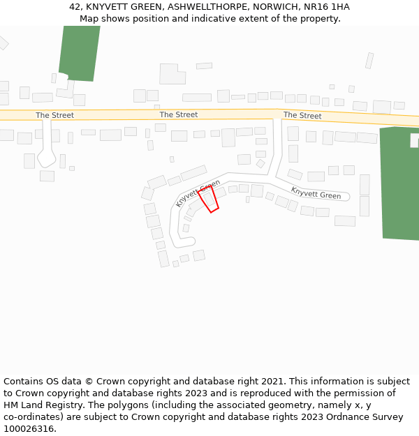 42, KNYVETT GREEN, ASHWELLTHORPE, NORWICH, NR16 1HA: Location map and indicative extent of plot