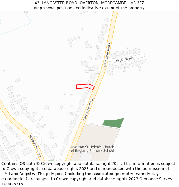 42, LANCASTER ROAD, OVERTON, MORECAMBE, LA3 3EZ: Location map and indicative extent of plot