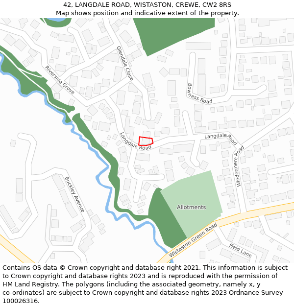 42, LANGDALE ROAD, WISTASTON, CREWE, CW2 8RS: Location map and indicative extent of plot