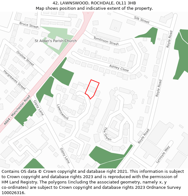 42, LAWNSWOOD, ROCHDALE, OL11 3HB: Location map and indicative extent of plot