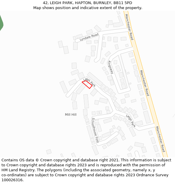 42, LEIGH PARK, HAPTON, BURNLEY, BB11 5PD: Location map and indicative extent of plot