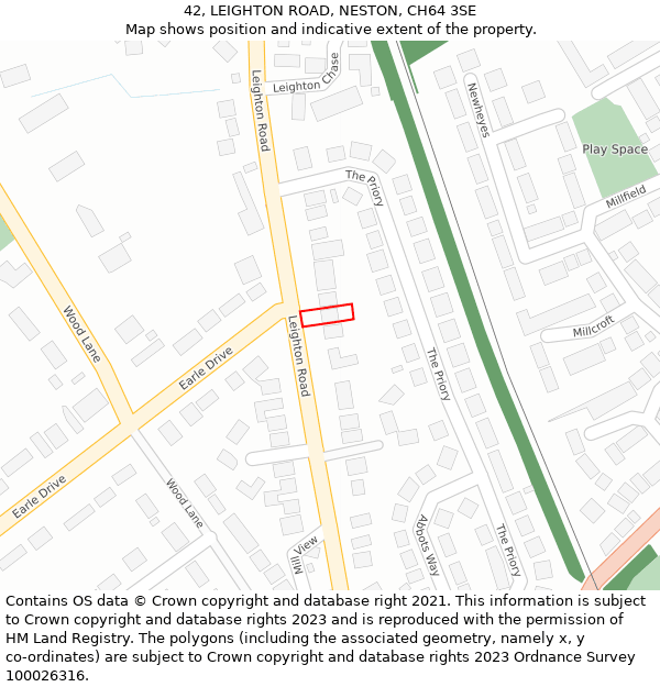 42, LEIGHTON ROAD, NESTON, CH64 3SE: Location map and indicative extent of plot