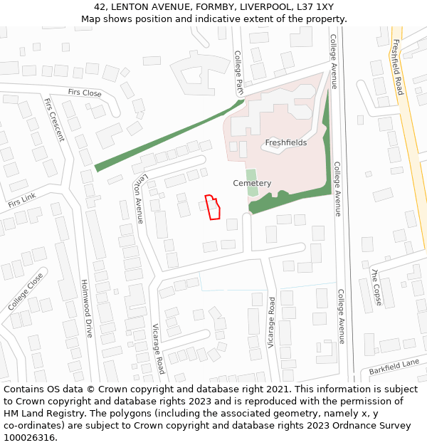 42, LENTON AVENUE, FORMBY, LIVERPOOL, L37 1XY: Location map and indicative extent of plot