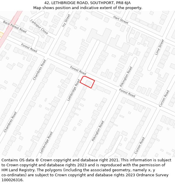 42, LETHBRIDGE ROAD, SOUTHPORT, PR8 6JA: Location map and indicative extent of plot