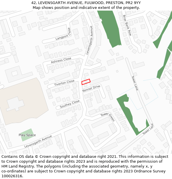 42, LEVENSGARTH AVENUE, FULWOOD, PRESTON, PR2 9YY: Location map and indicative extent of plot