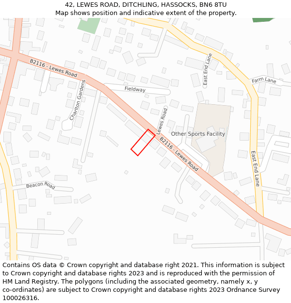 42, LEWES ROAD, DITCHLING, HASSOCKS, BN6 8TU: Location map and indicative extent of plot