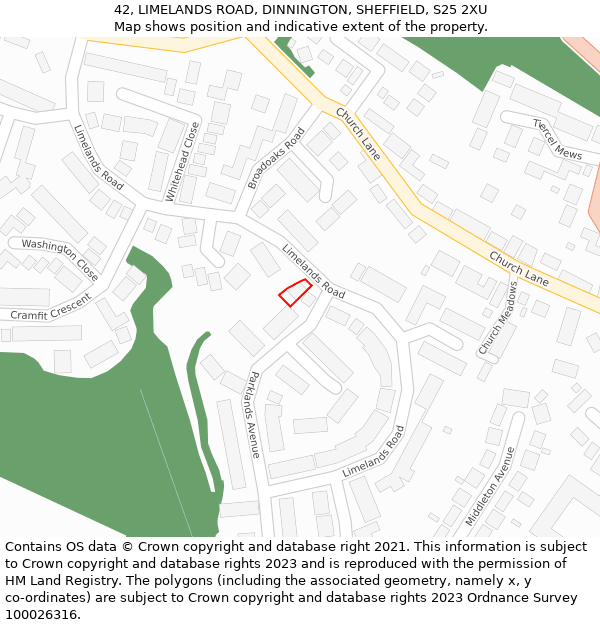 42, LIMELANDS ROAD, DINNINGTON, SHEFFIELD, S25 2XU: Location map and indicative extent of plot