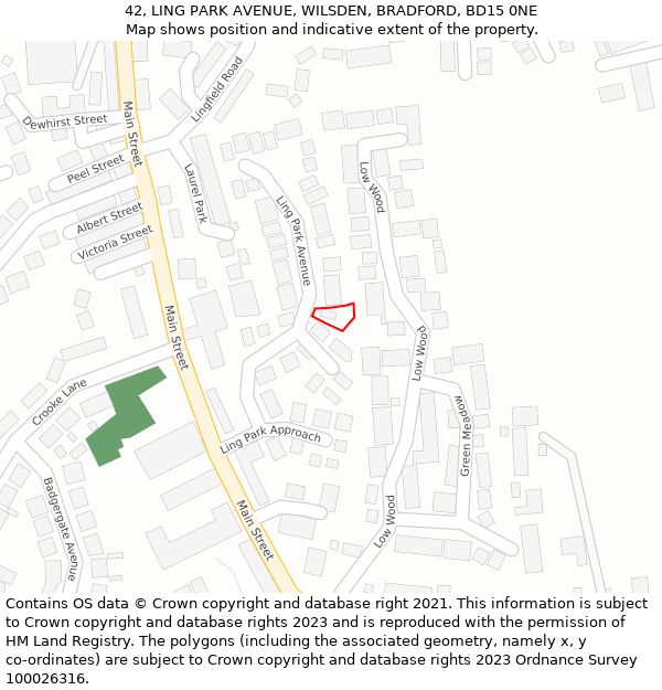 42, LING PARK AVENUE, WILSDEN, BRADFORD, BD15 0NE: Location map and indicative extent of plot