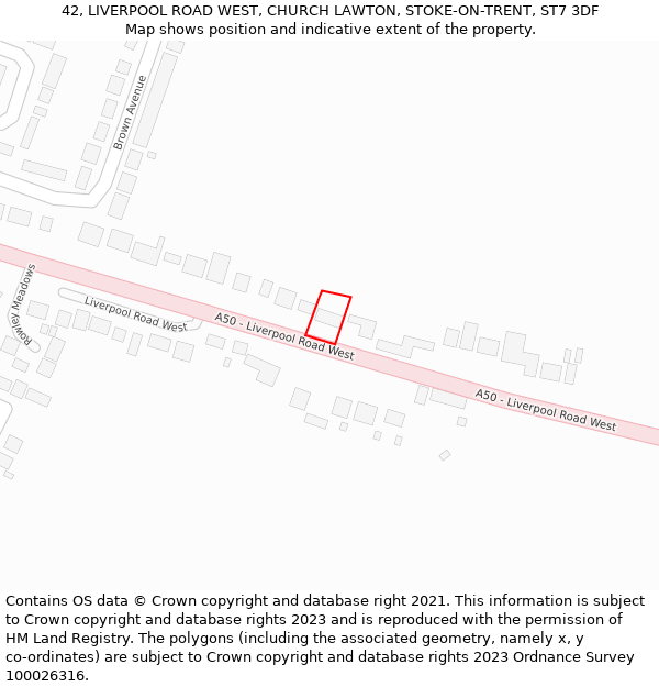 42, LIVERPOOL ROAD WEST, CHURCH LAWTON, STOKE-ON-TRENT, ST7 3DF: Location map and indicative extent of plot