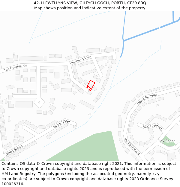 42, LLEWELLYNS VIEW, GILFACH GOCH, PORTH, CF39 8BQ: Location map and indicative extent of plot