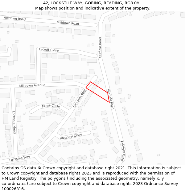 42, LOCKSTILE WAY, GORING, READING, RG8 0AL: Location map and indicative extent of plot