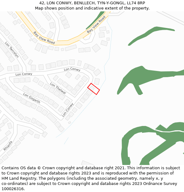 42, LON CONWY, BENLLECH, TYN-Y-GONGL, LL74 8RP: Location map and indicative extent of plot